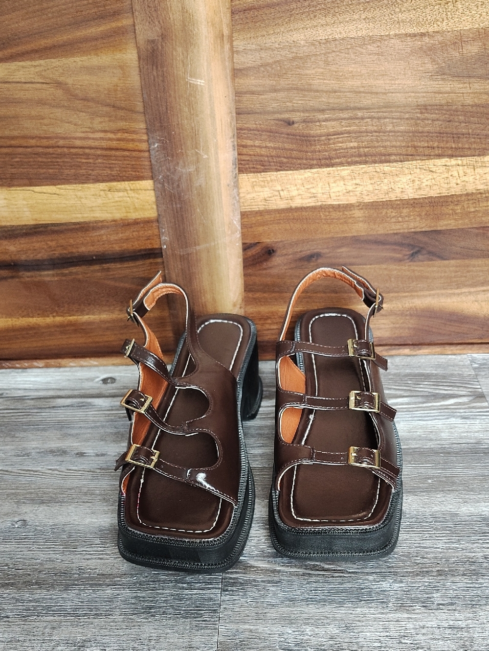 Brown Buckle Platform Sandals
